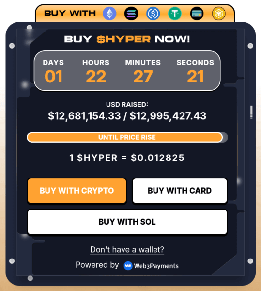 Hyper'S Presale Progress At $12.6M+.