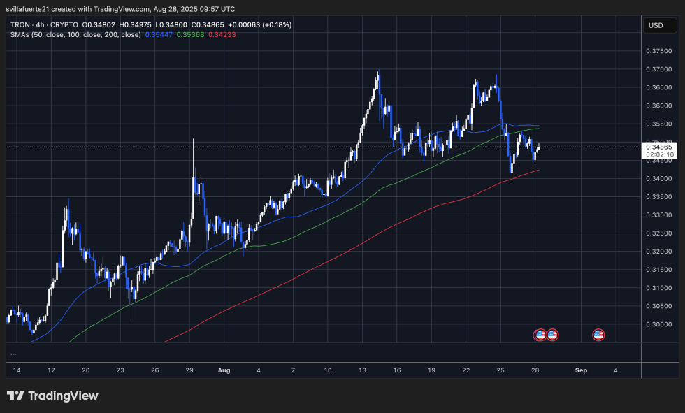 Tron Stablecoin Surge: Trc-20 Usdt Exchange Flows Soar-Bitrabo Trx Consolidates Above Key Levels | Source: Trxusdt Chart On Tradingview