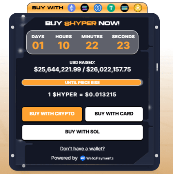 $Hyper Presale Status Indicating Total Funds Raised.