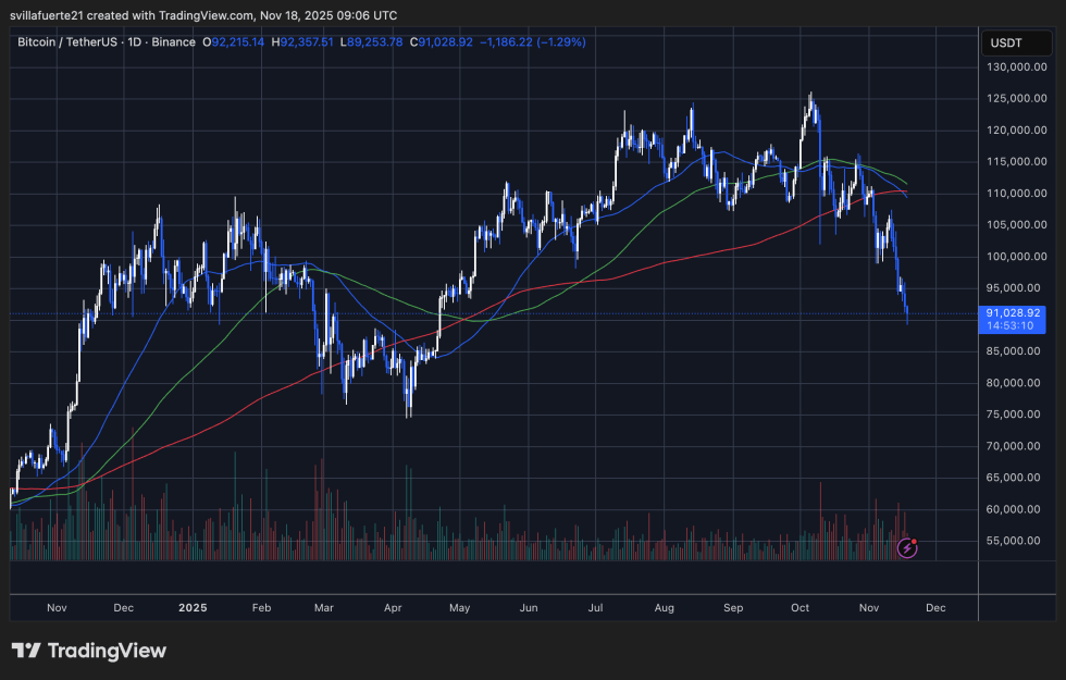 El Salvador Snaps Up 1,090 Bitcoin Amid Daily Buys-Bitrabo Btc Setting Fresh Low | Source: Btcusdt Chart On Tradingview